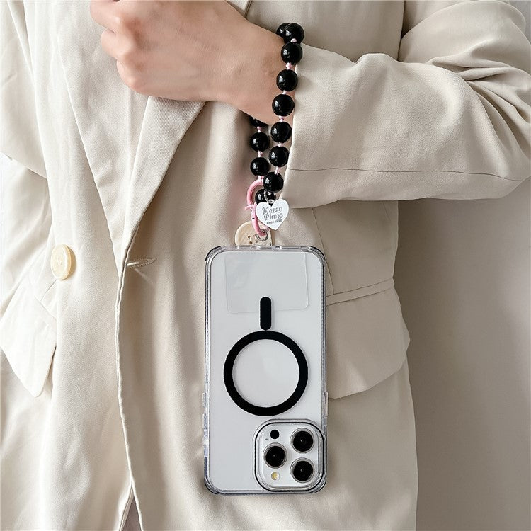 For iPhone 16 Pro Case Compatible with MagSafe PC+TPU Clear Anti-Drop Phone Cover with Wrist Chain - Purple