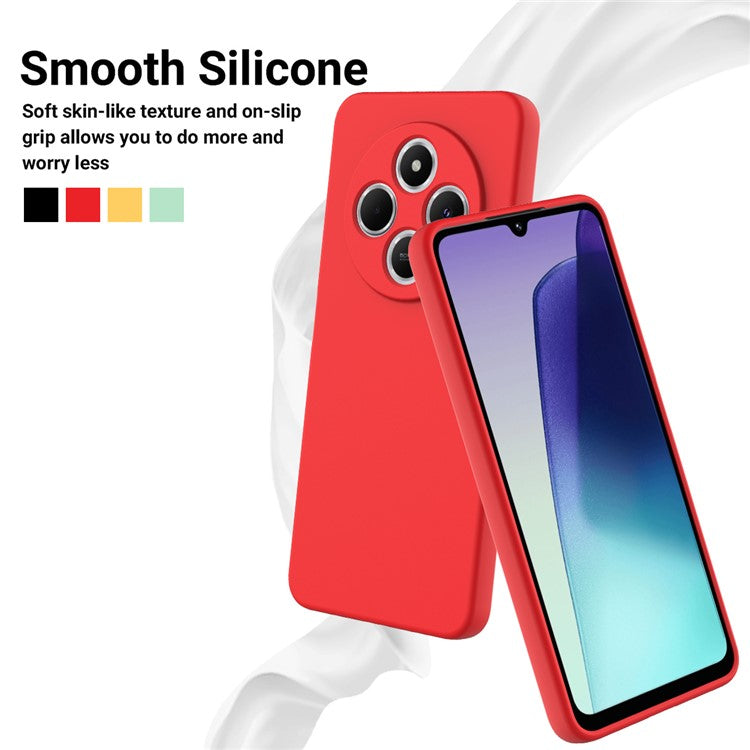 For Xiaomi Poco C75 4G / Redmi 14R 5G / 14C 4G / A4 5G Case Liquid Silicone Anti-Scratch Phone Cover with Hand Strap - Red