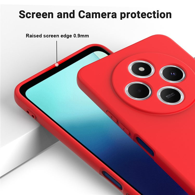 For Xiaomi Poco C75 4G / Redmi 14R 5G / 14C 4G / A4 5G Case Liquid Silicone Anti-Scratch Phone Cover with Hand Strap - Red