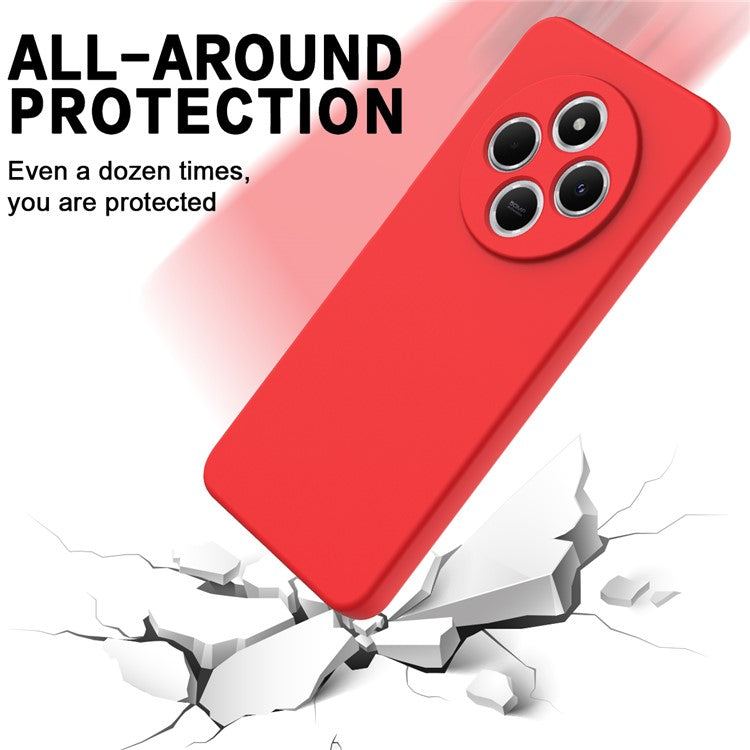 For Xiaomi Poco C75 4G / Redmi 14R 5G / 14C 4G / A4 5G Case Liquid Silicone Anti-Scratch Phone Cover with Hand Strap - Red