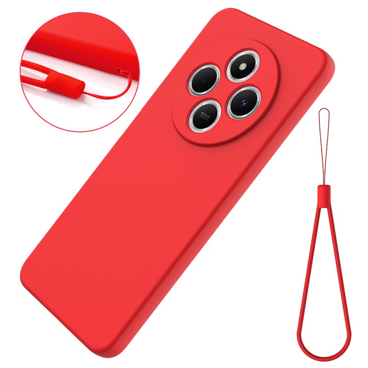 For Xiaomi Poco C75 4G / Redmi 14R 5G / 14C 4G / A4 5G Case Liquid Silicone Anti-Scratch Phone Cover with Hand Strap - Red