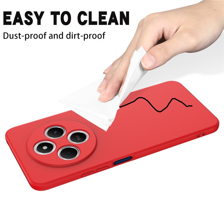For Xiaomi Poco C75 4G / Redmi 14R 5G / 14C 4G / A4 5G Case Liquid Silicone Anti-Scratch Phone Cover with Hand Strap - Red