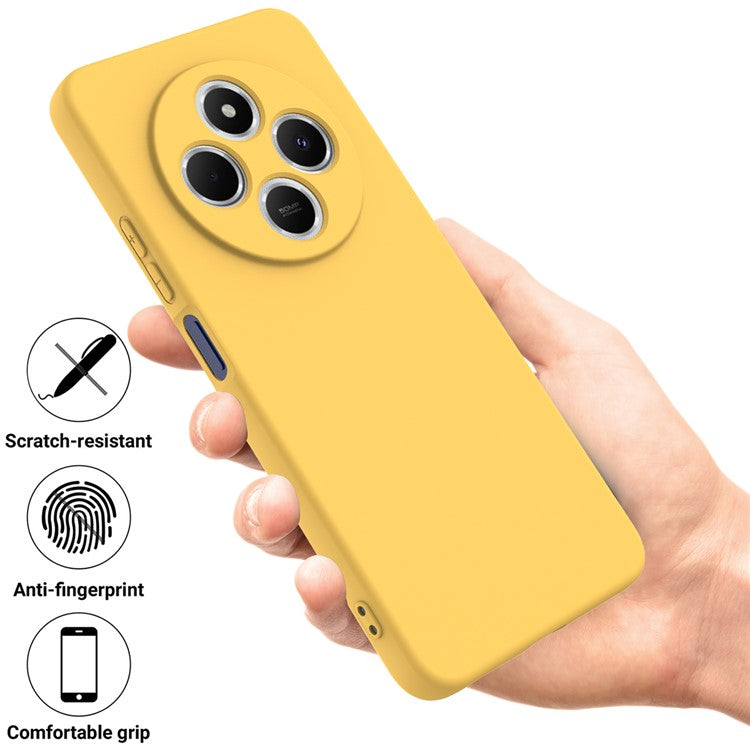 For Xiaomi Poco C75 4G / Redmi 14R 5G / 14C 4G / A4 5G Case Liquid Silicone Anti-Scratch Phone Cover with Hand Strap - Yellow