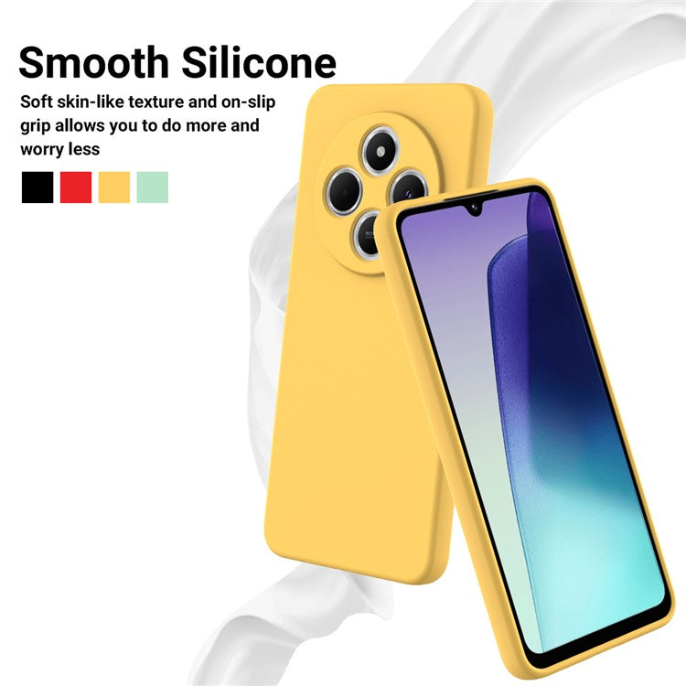 For Xiaomi Poco C75 4G / Redmi 14R 5G / 14C 4G / A4 5G Case Liquid Silicone Anti-Scratch Phone Cover with Hand Strap - Yellow