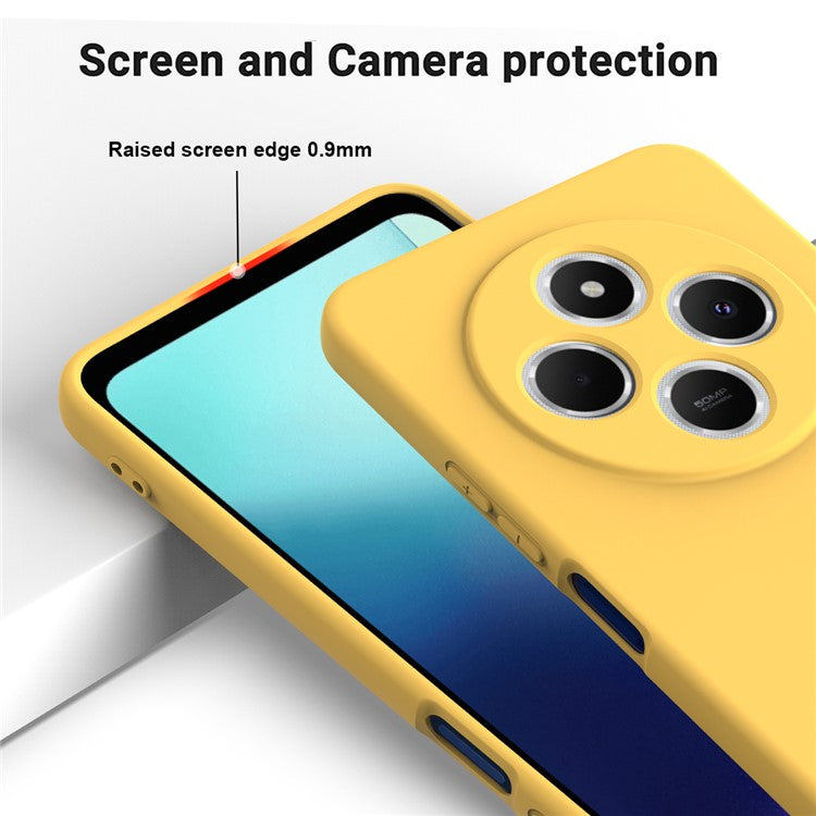 For Xiaomi Poco C75 4G / Redmi 14R 5G / 14C 4G / A4 5G Case Liquid Silicone Anti-Scratch Phone Cover with Hand Strap - Yellow