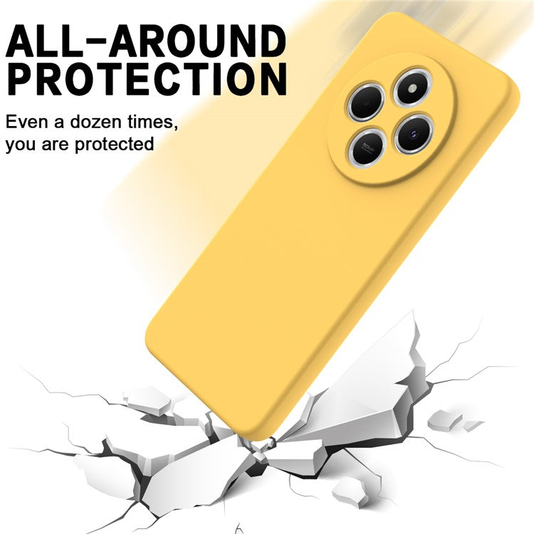 For Xiaomi Poco C75 4G / Redmi 14R 5G / 14C 4G / A4 5G Case Liquid Silicone Anti-Scratch Phone Cover with Hand Strap - Yellow