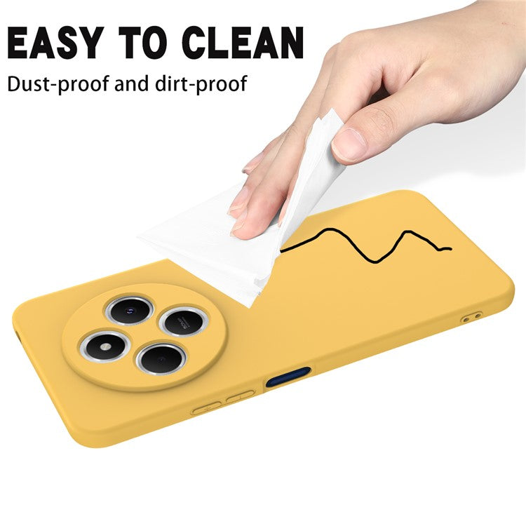 For Xiaomi Poco C75 4G / Redmi 14R 5G / 14C 4G / A4 5G Case Liquid Silicone Anti-Scratch Phone Cover with Hand Strap - Yellow