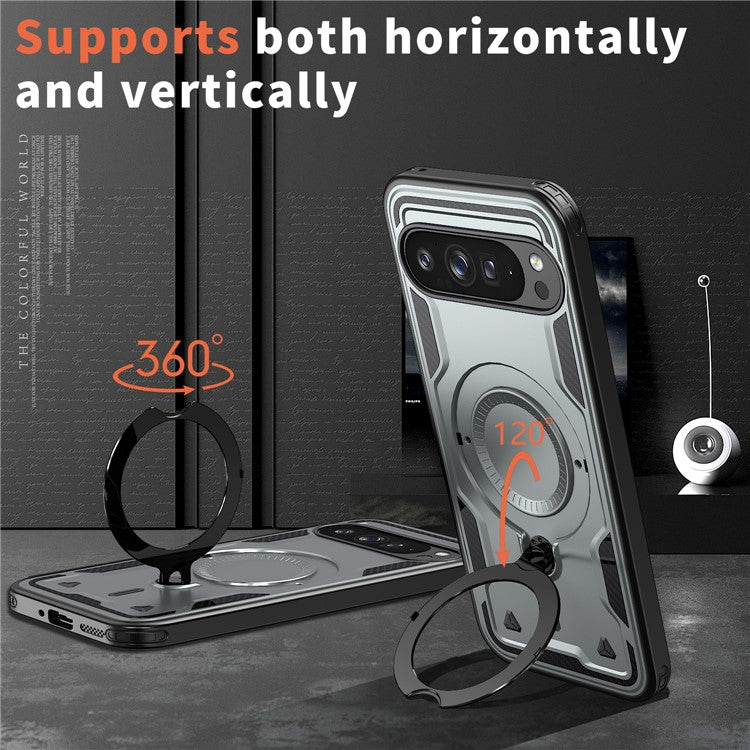 For Google Pixel 9 Pro XL Case Compatible with MagSafe Military Protection PC+TPU Kickstand Phone Cover - Grey