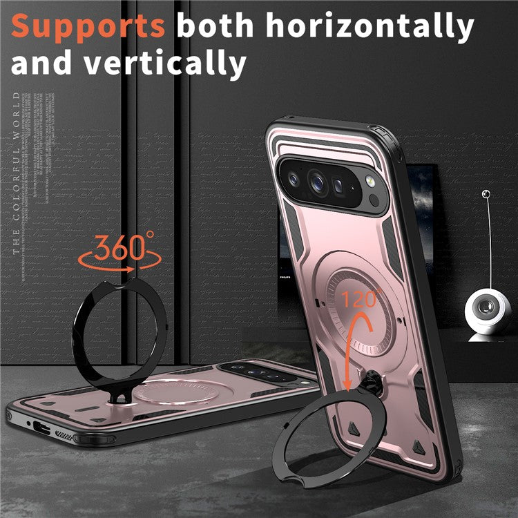For Google Pixel 9 Pro XL Case Compatible with MagSafe Military Protection PC+TPU Kickstand Phone Cover - Rose Gold
