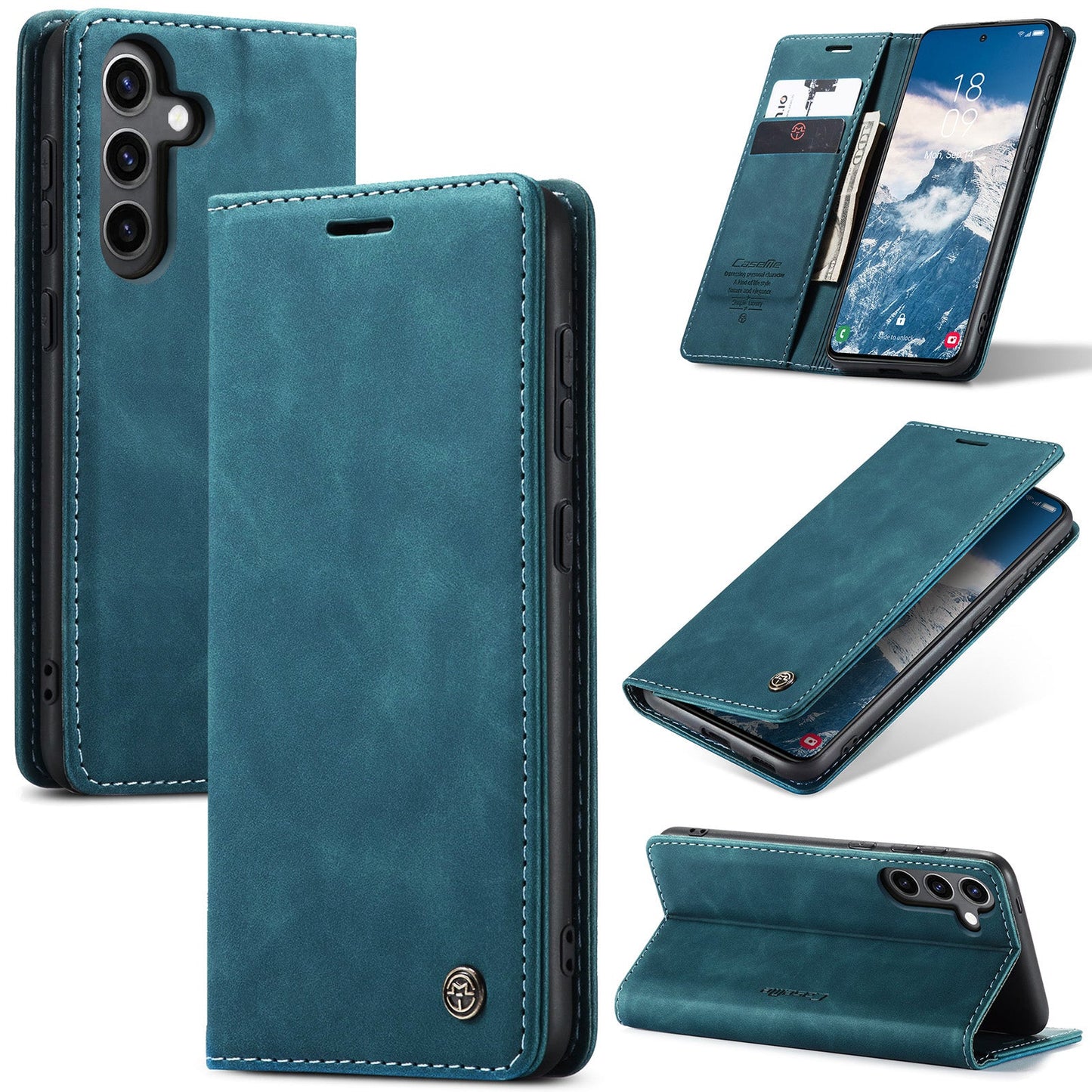 For Samsung Galaxy S24 FE Case CASEME 013 Series Card Holder Stand Leather Phone CoverCaseMe - Blue