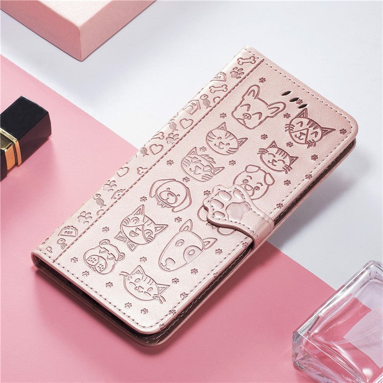 For Google Pixel 9 / Pixel 9 Pro Case Leather Wallet Flip Phone Cover Cute Cat Dog Pattern - Rose Gold