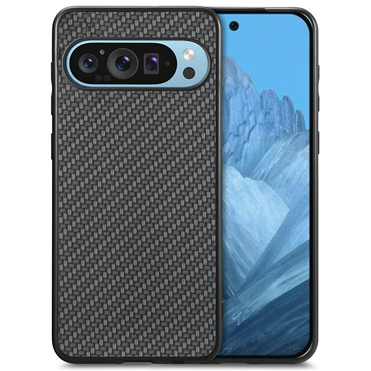 For Google Pixel 9 / Pixel 9 Pro Case Carbon Fiber Texture PU+PC+TPU Phone Cover - Black