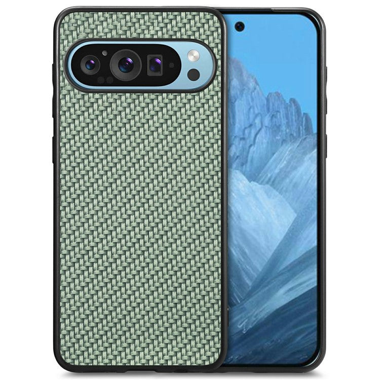 For Google Pixel 9 / Pixel 9 Pro Case Carbon Fiber Texture PU+PC+TPU Phone Cover - Green