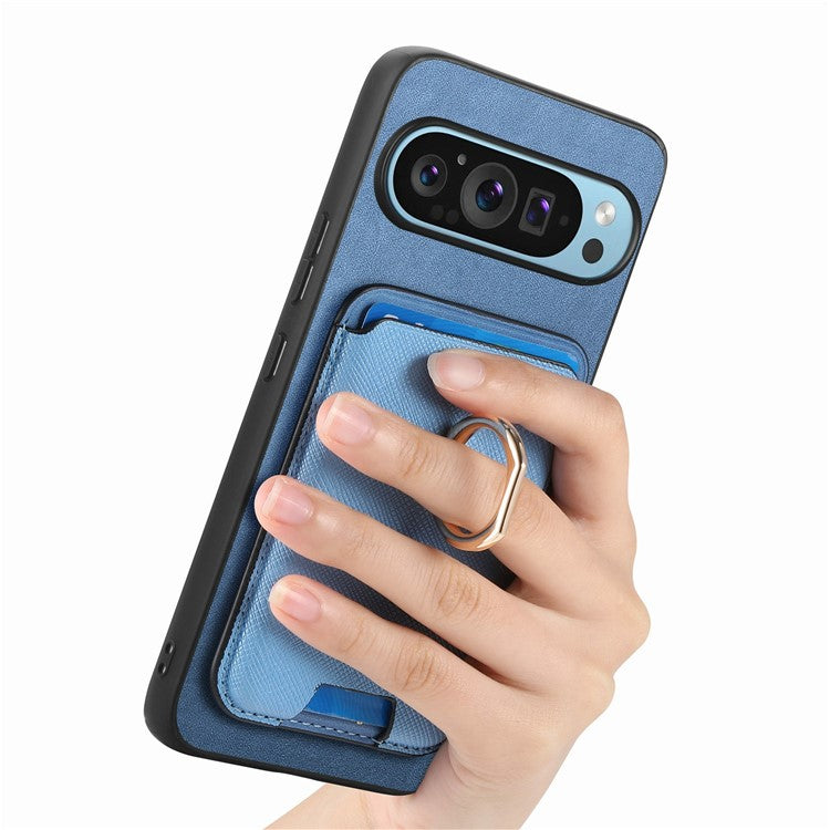 For Google Pixel 9 / Pixel 9 Pro Magnetic Case Leather+TPU Phone Cover Detachable Card Bag - Blue
