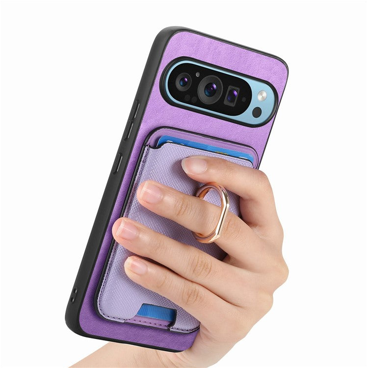 For Google Pixel 9 / Pixel 9 Pro Magnetic Case Leather+TPU Phone Cover Detachable Card Bag - Purple