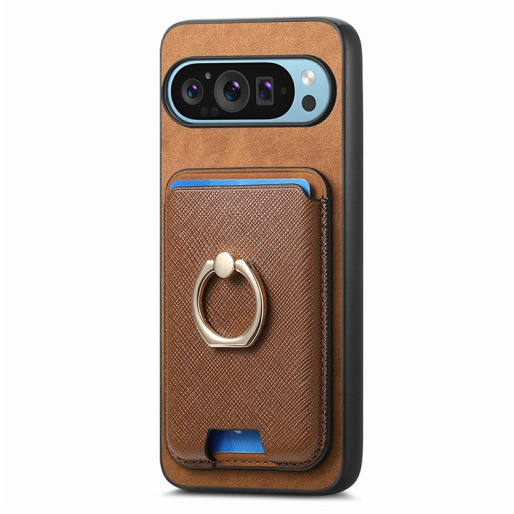 For Google Pixel 9 / Pixel 9 Pro Magnetic Case Leather+TPU Phone Cover Detachable Card Bag - Brown