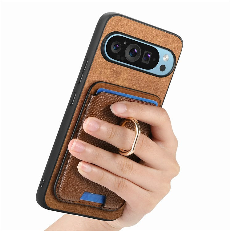 For Google Pixel 9 / Pixel 9 Pro Magnetic Case Leather+TPU Phone Cover Detachable Card Bag - Brown