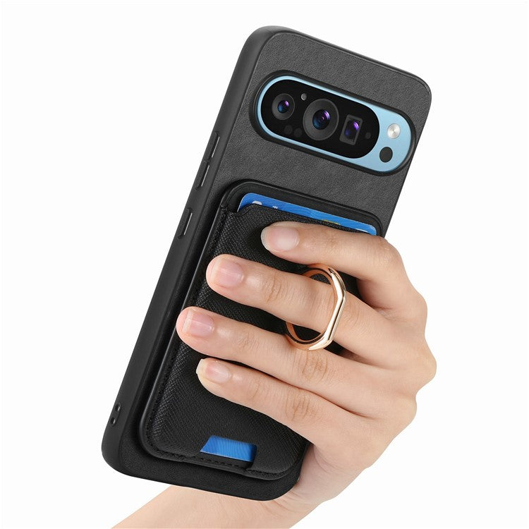 For Google Pixel 9 / Pixel 9 Pro Magnetic Case Leather+TPU Phone Cover Detachable Card Bag - Black