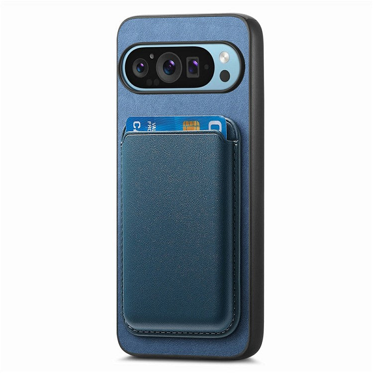 For Google Pixel 9 / Pixel 9 Pro Case Detachable Magnetic Card Bag Leather+TPU Phone Cover - Blue