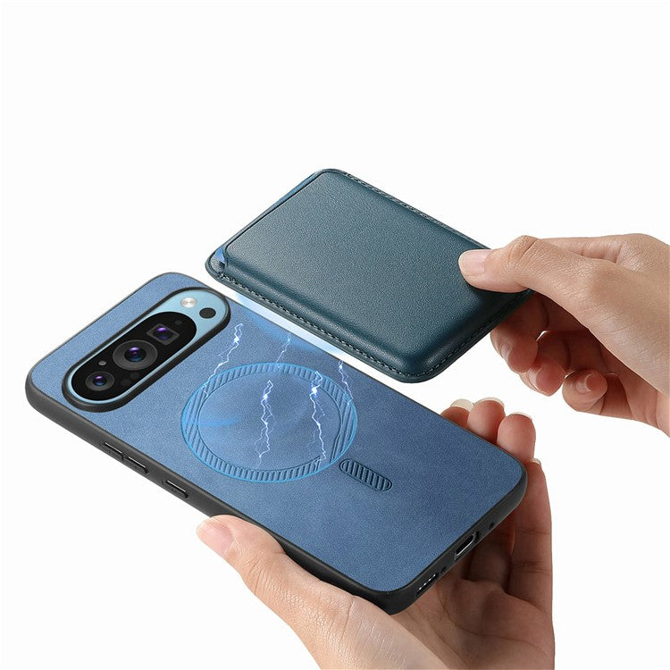 For Google Pixel 9 / Pixel 9 Pro Case Detachable Magnetic Card Bag Leather+TPU Phone Cover - Blue