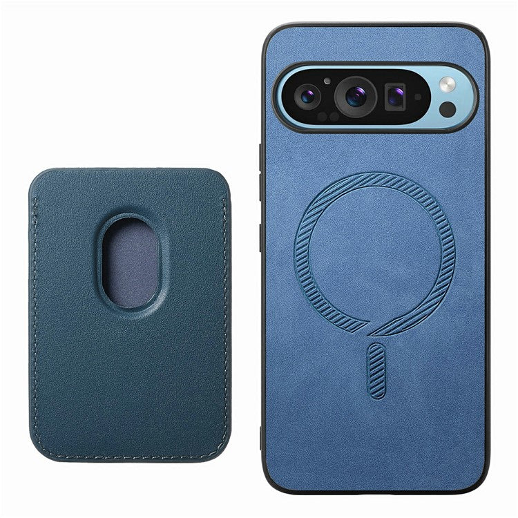 For Google Pixel 9 / Pixel 9 Pro Case Detachable Magnetic Card Bag Leather+TPU Phone Cover - Blue