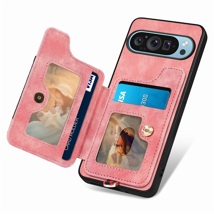 For Google Pixel 9 / Pixel 9 Pro Case RFID Blocking Handbag Leather+TPU Phone Cover Card Slots, Ring Holder - Pink