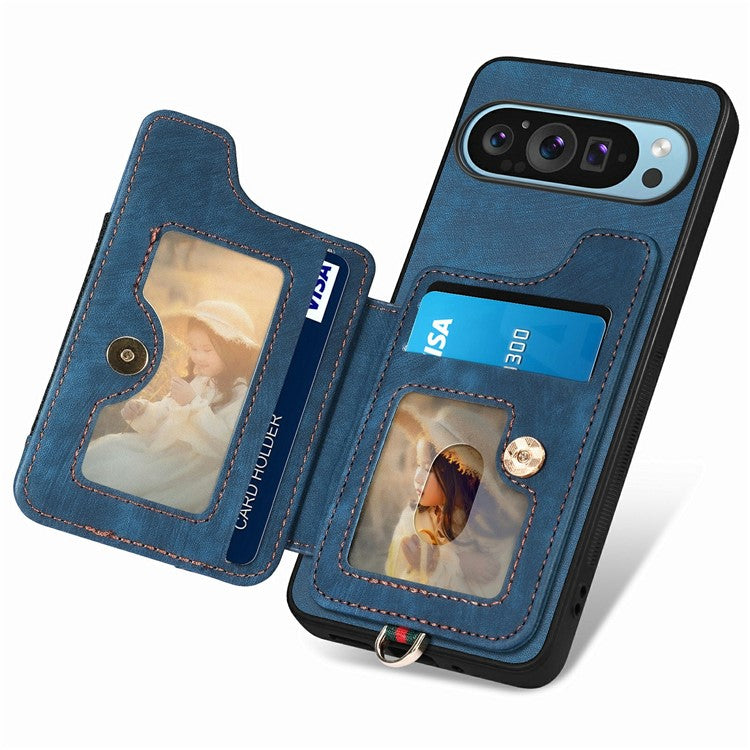 For Google Pixel 9 / Pixel 9 Pro Case RFID Blocking Handbag Leather+TPU Phone Cover Card Slots, Ring Holder - Blue