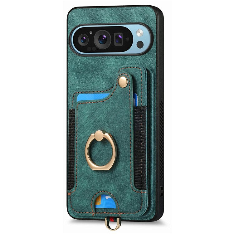 For Google Pixel 9 / Pixel 9 Pro Case RFID Blocking Handbag Leather+TPU Phone Cover Card Slots, Ring Holder - Green