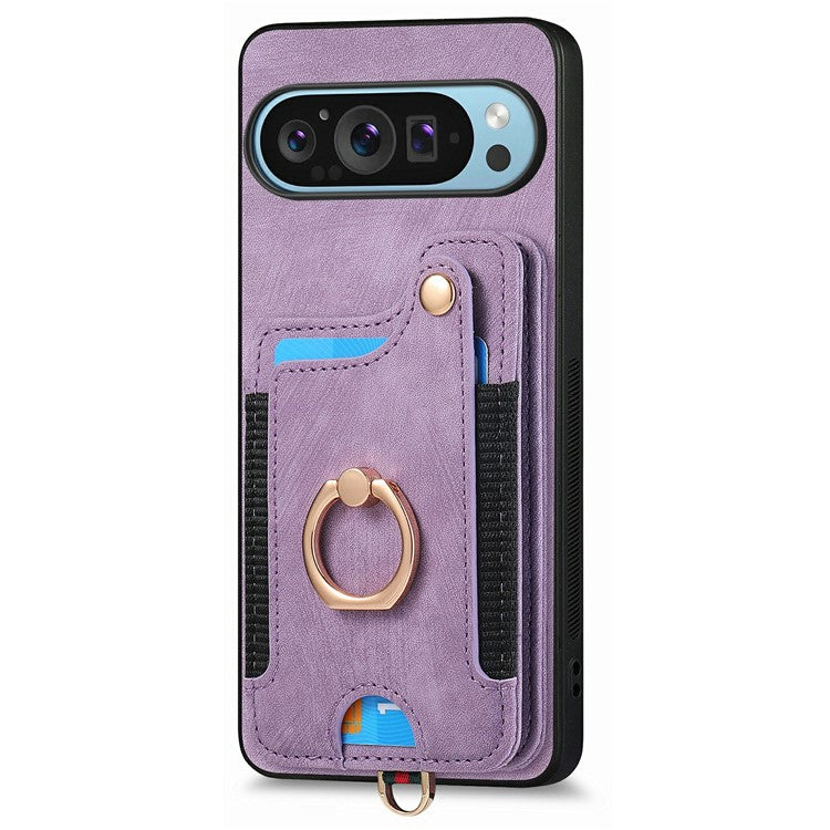 For Google Pixel 9 / Pixel 9 Pro Case RFID Blocking Handbag Leather+TPU Phone Cover Card Slots, Ring Holder - Purple