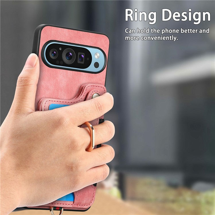 For Google Pixel 9 / Pixel 9 Pro Case RFID Blocking Handbag Leather+TPU Phone Cover Card Slots, Ring Holder - Purple