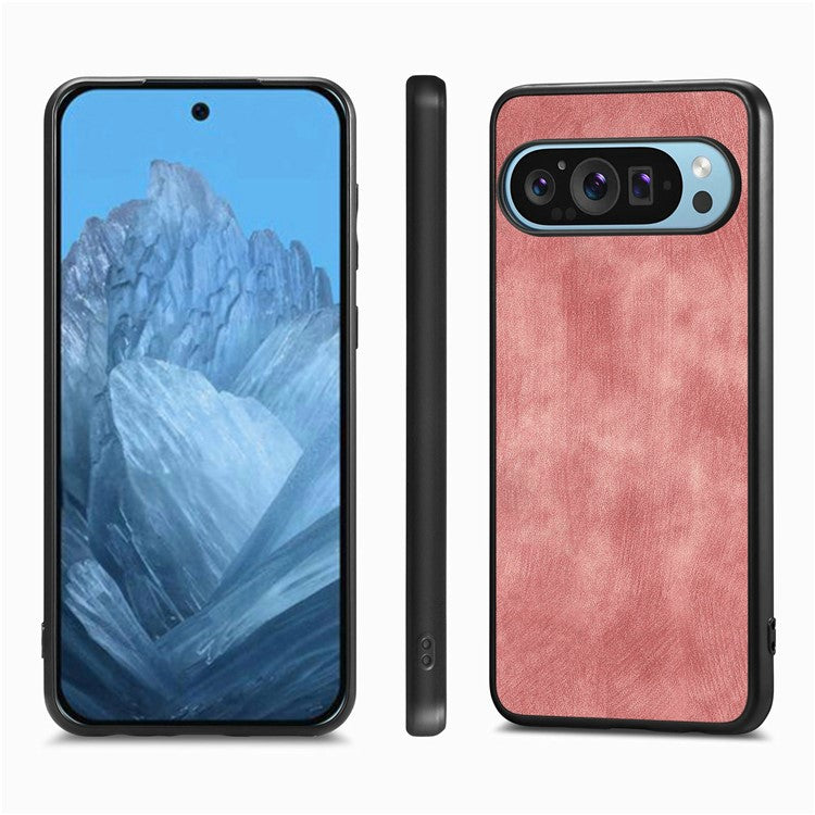 For Google Pixel 9 / Pixel 9 Pro Case Retro Leather + TPU Shockproof Protective Phone Cover - Pink