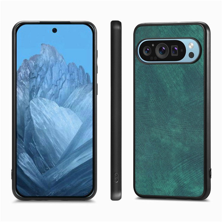 For Google Pixel 9 / Pixel 9 Pro Case Retro Leather + TPU Shockproof Protective Phone Cover - Green