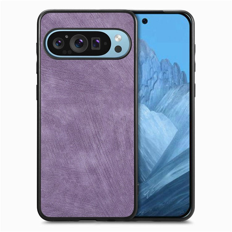 For Google Pixel 9 / Pixel 9 Pro Case Retro Leather + TPU Shockproof Protective Phone Cover - Purple