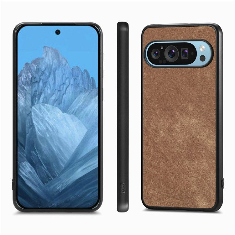 For Google Pixel 9 / Pixel 9 Pro Case Retro Leather + TPU Shockproof Protective Phone Cover - Brown