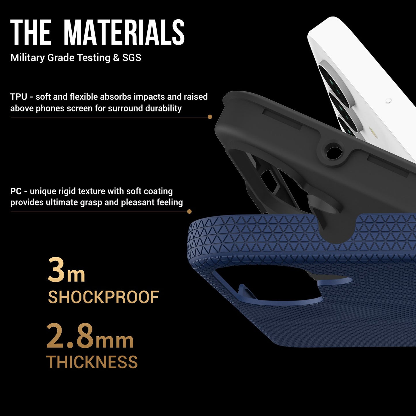 For Samsung Galaxy A16 5G / A16 4G Case TPU+PC Four Corner Anti-Drop Phone Cover - Navy Blue