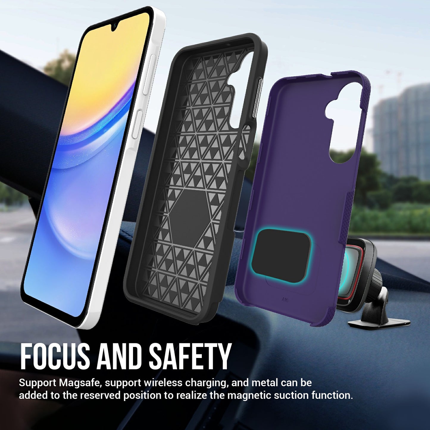 For Samsung Galaxy A16 5G / A16 4G Case TPU+PC Four Corner Anti-Drop Phone Cover - Dark Purple