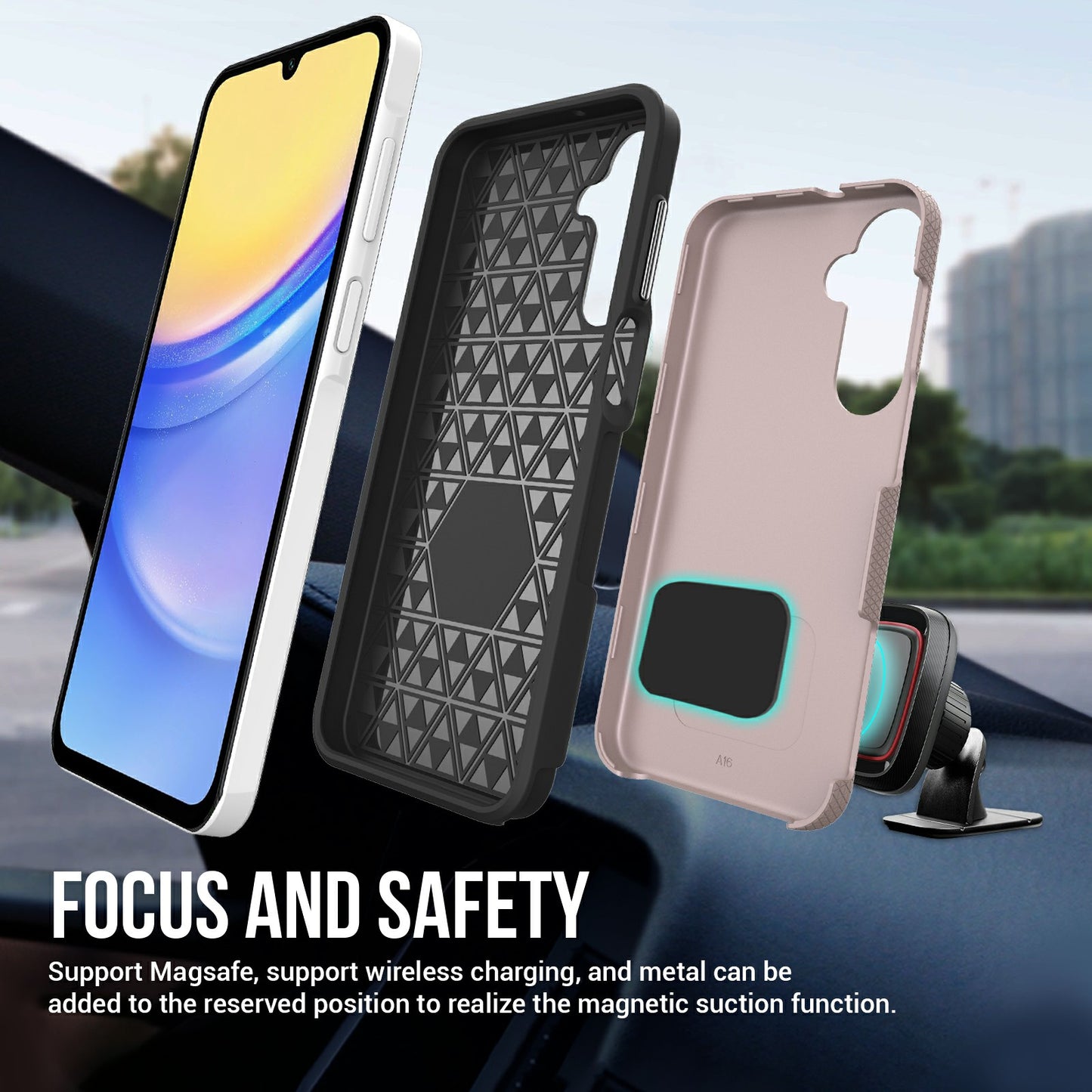 For Samsung Galaxy A16 5G / A16 4G Case TPU+PC Four Corner Anti-Drop Phone Cover - Rose Gold