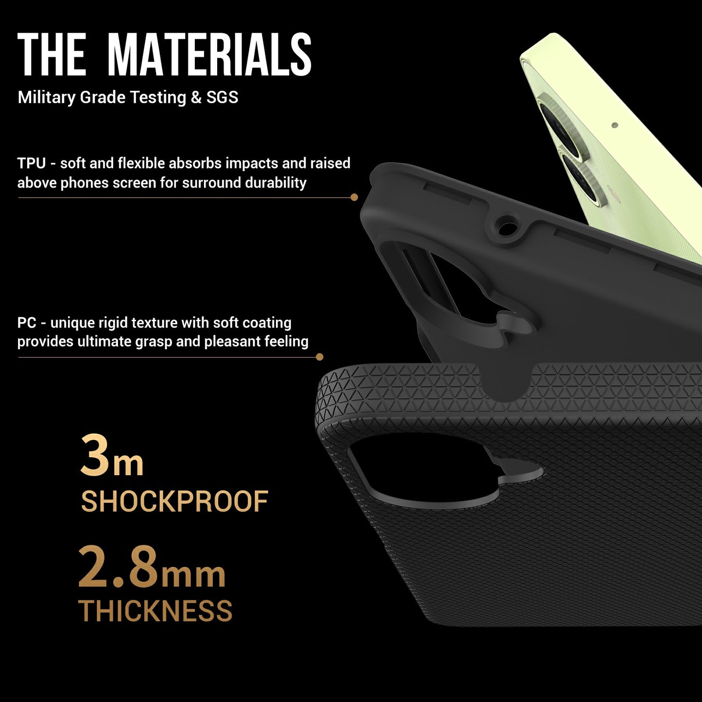 For Samsung Galaxy A06 Case TPU+PC Four Corner Anti-Drop Phone Cover - Black