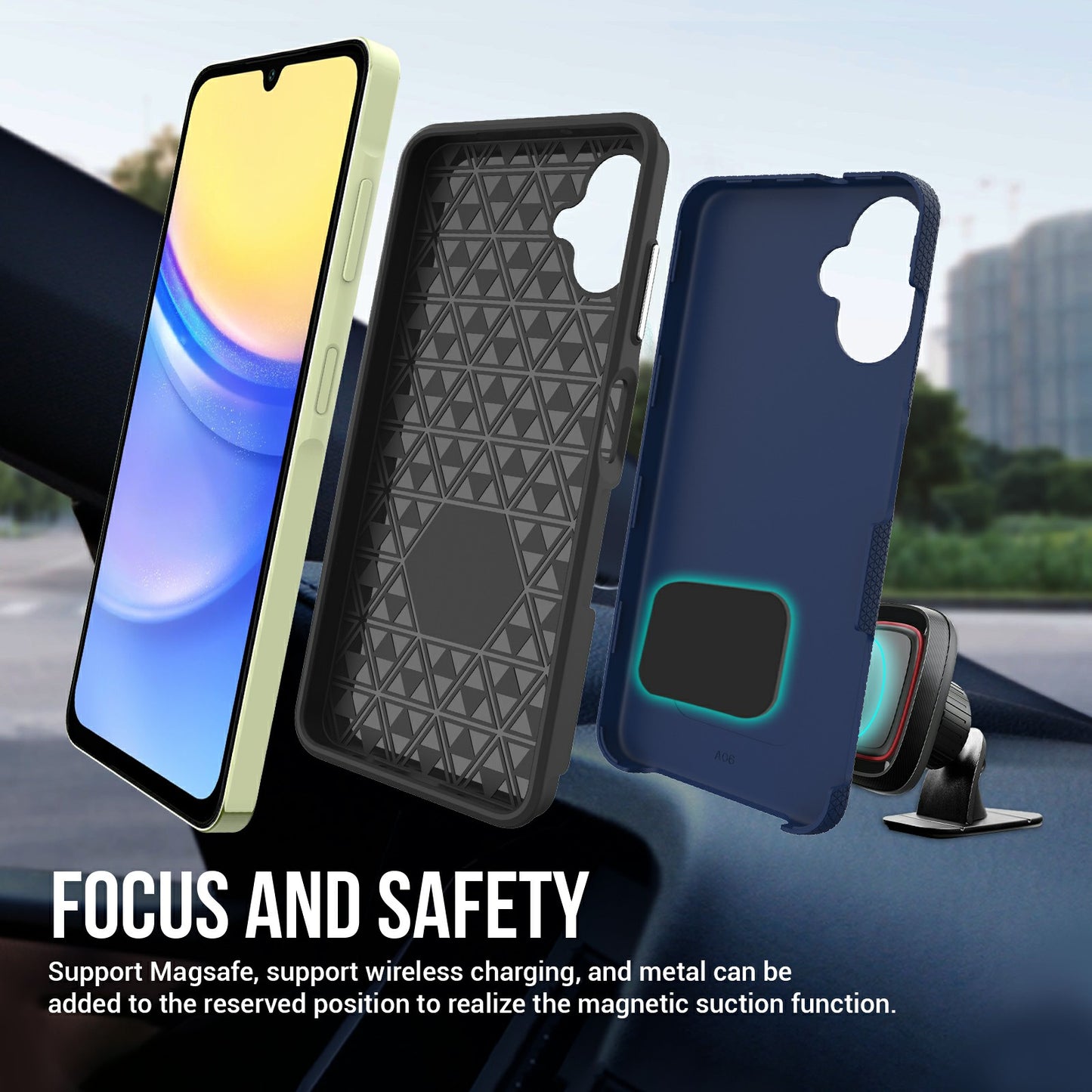 For Samsung Galaxy A06 Case TPU+PC Four Corner Anti-Drop Phone Cover - Navy Blue