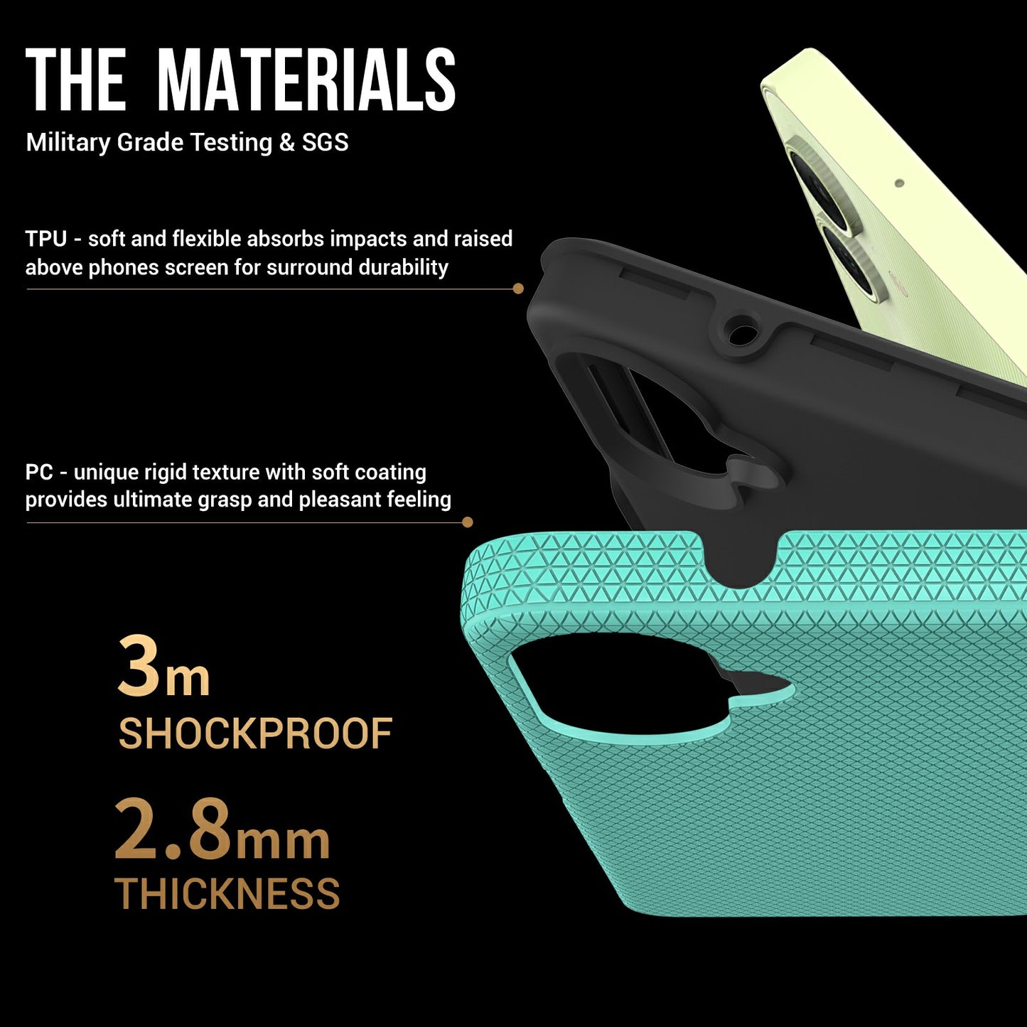 For Samsung Galaxy A06 Case TPU+PC Four Corner Anti-Drop Phone Cover - Mint Green