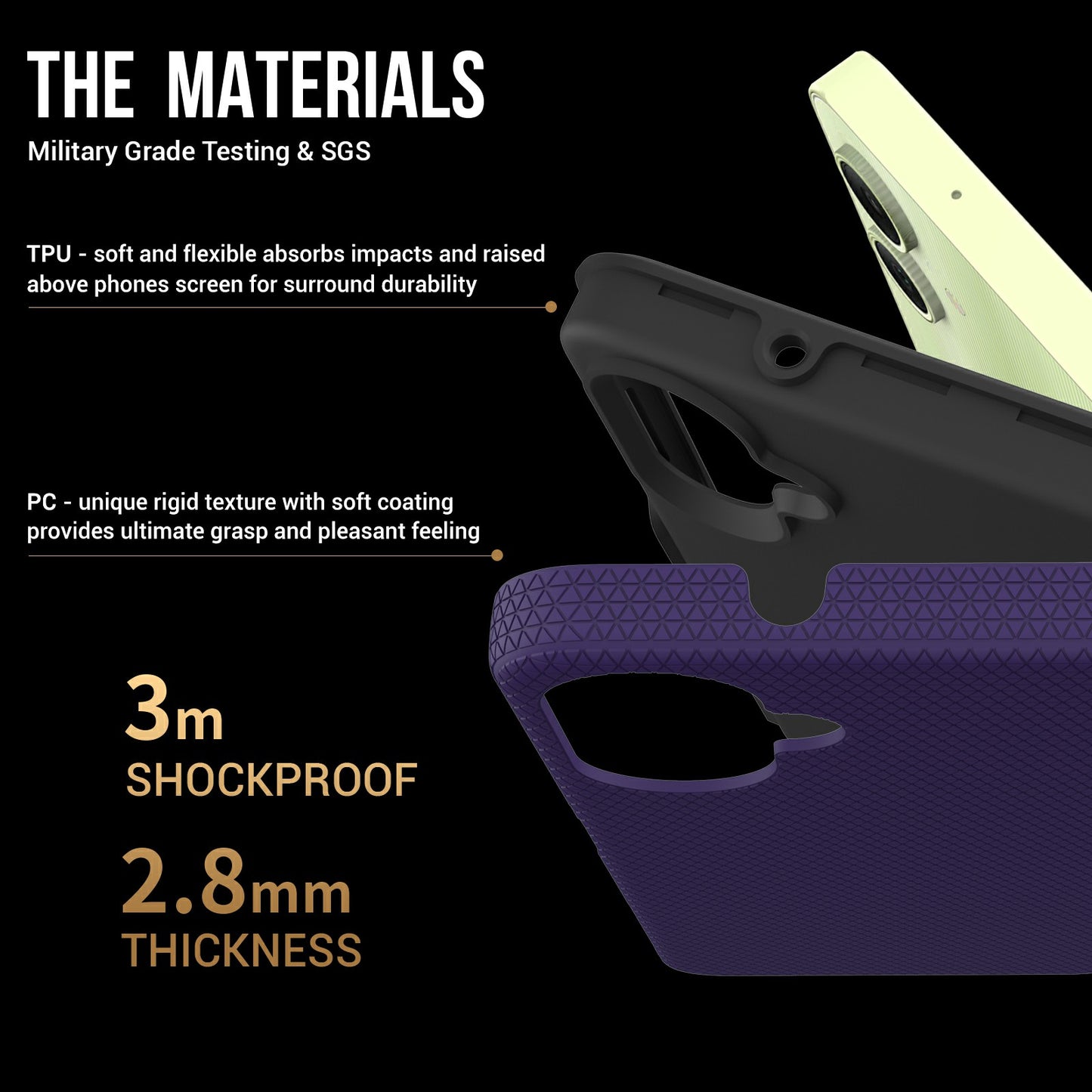 For Samsung Galaxy A06 Case TPU+PC Four Corner Anti-Drop Phone Cover - Dark Purple