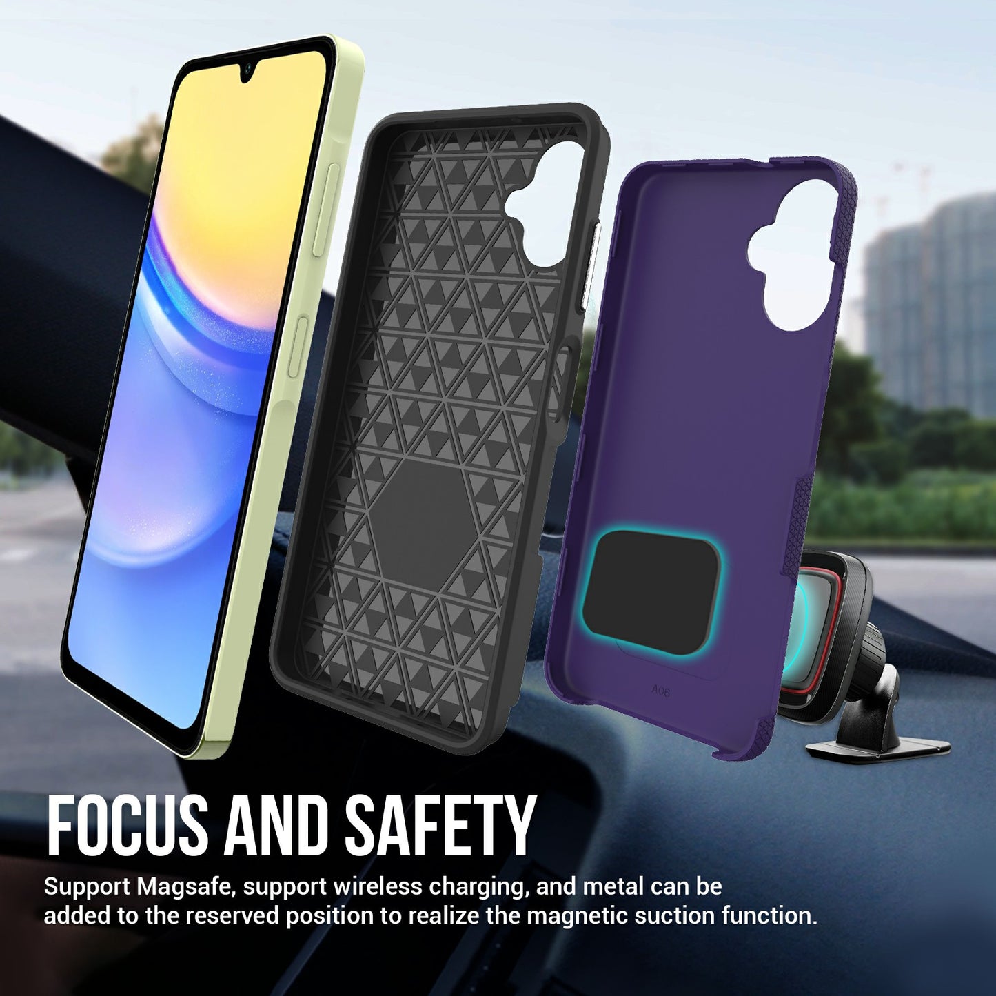 For Samsung Galaxy A06 Case TPU+PC Four Corner Anti-Drop Phone Cover - Dark Purple