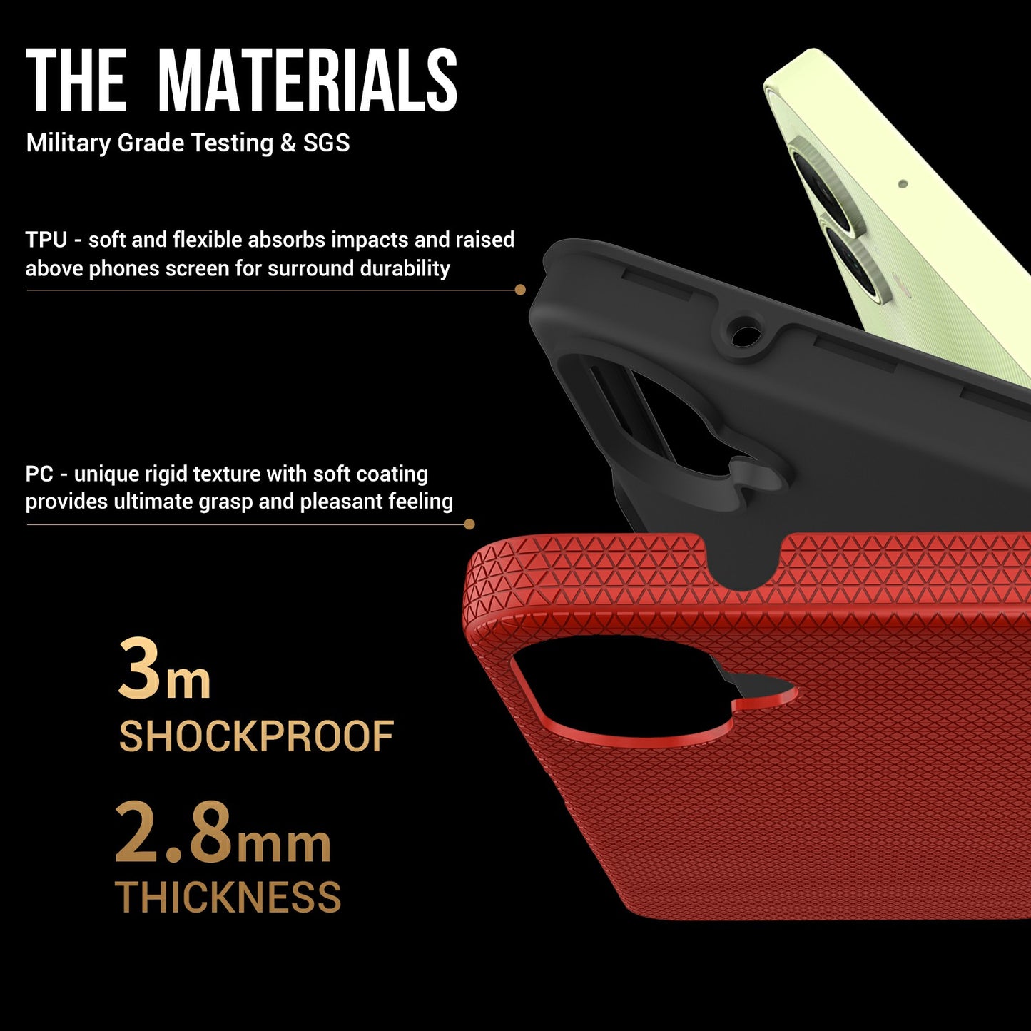 For Samsung Galaxy A06 Case TPU+PC Four Corner Anti-Drop Phone Cover - Red