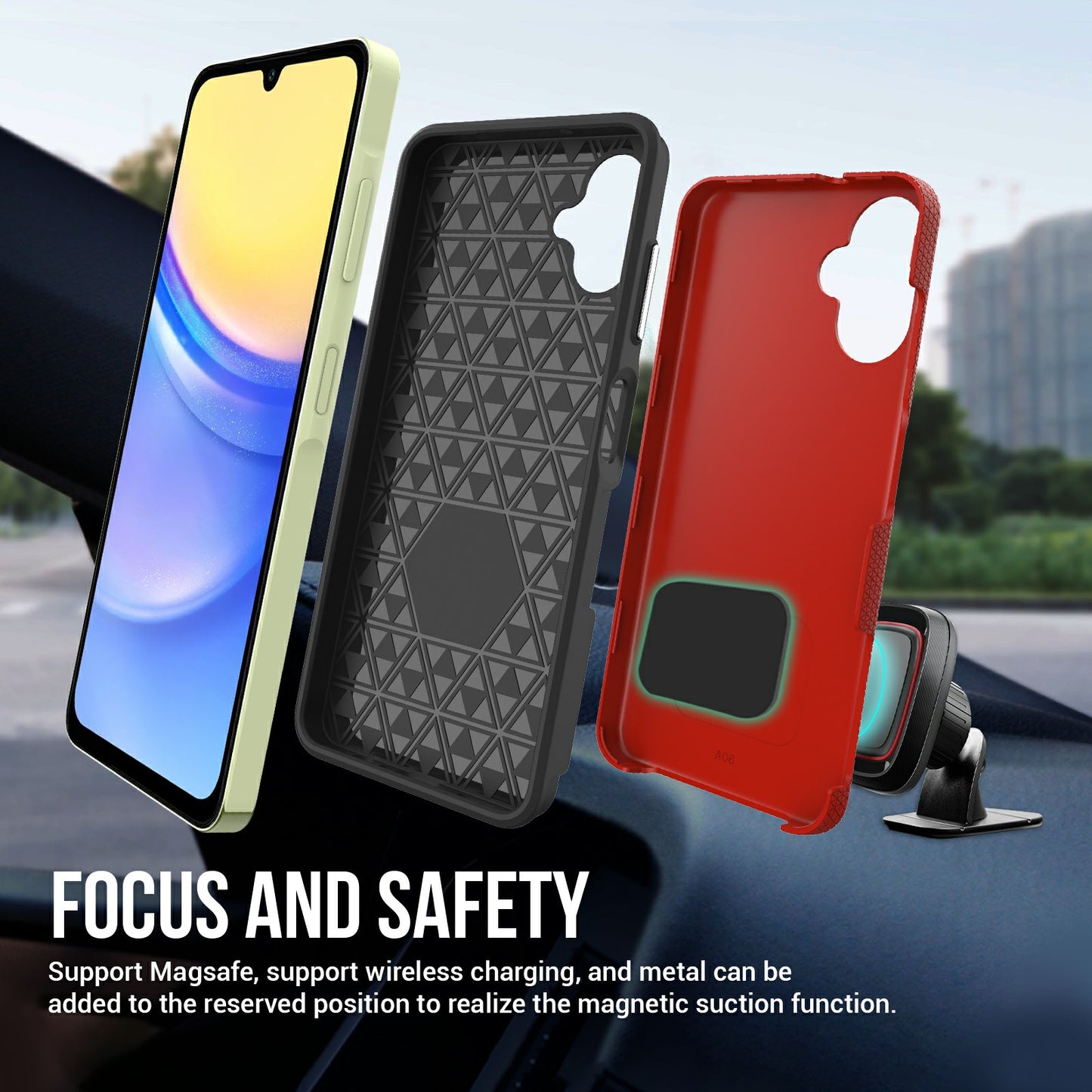 For Samsung Galaxy A06 Case TPU+PC Four Corner Anti-Drop Phone Cover - Red