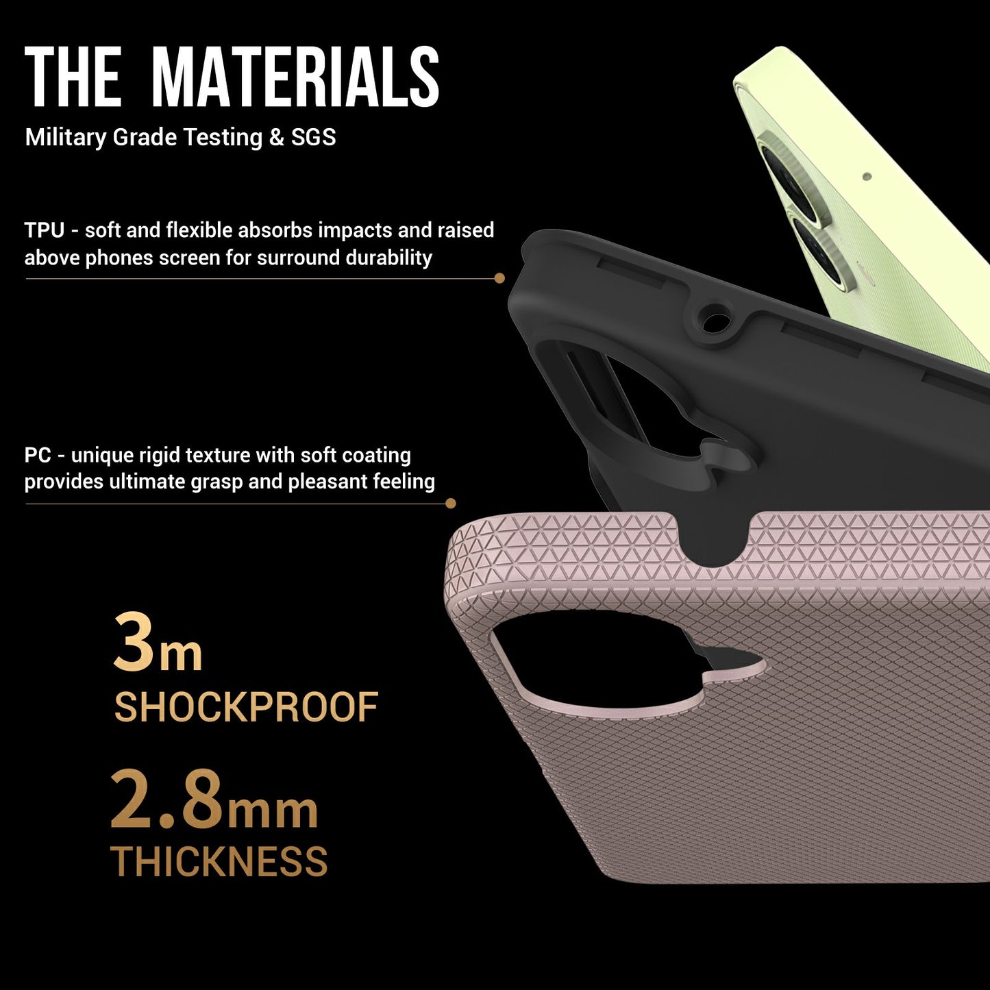 For Samsung Galaxy A06 Case TPU+PC Four Corner Anti-Drop Phone Cover - Rose Gold