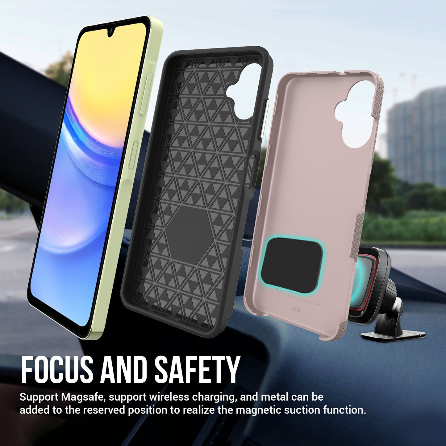 For Samsung Galaxy A06 Case TPU+PC Four Corner Anti-Drop Phone Cover - Rose Gold