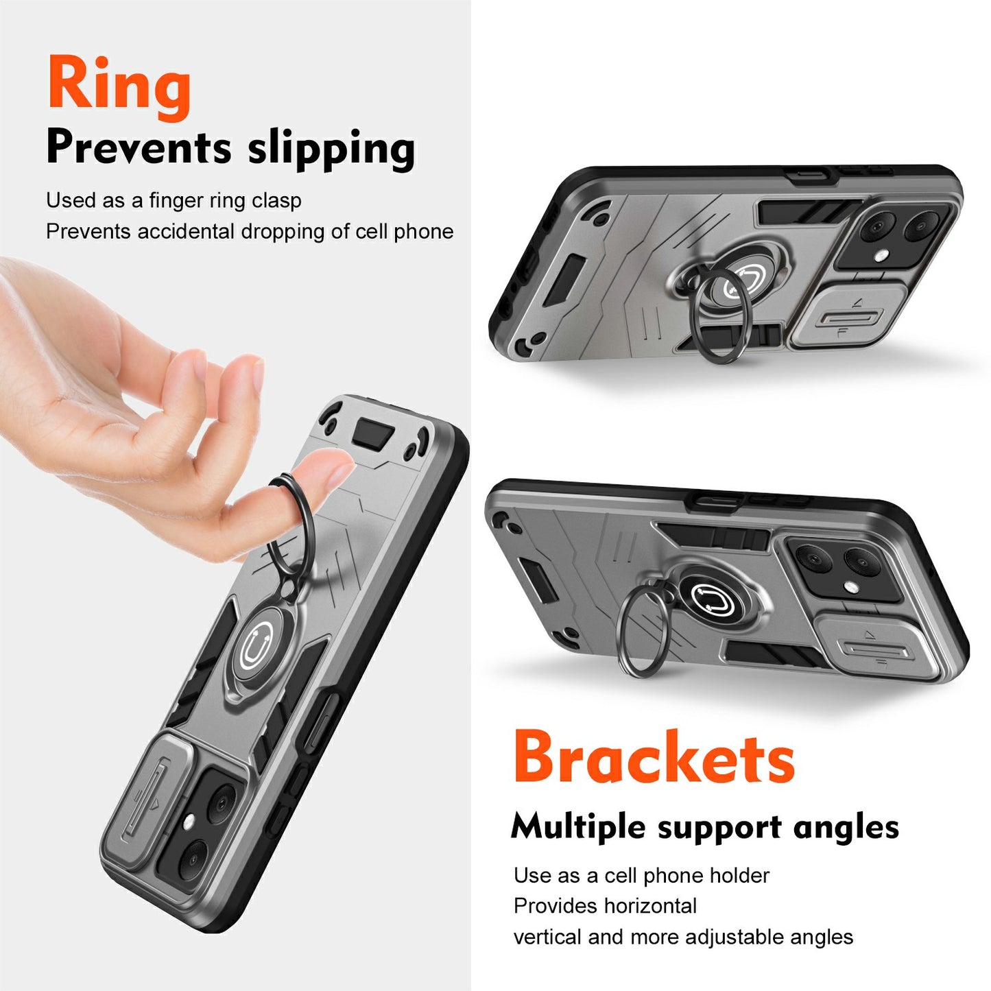 For Samsung Galaxy A06 Case Slide Camshield Kickstand PC+TPU Phone Cover - Grey
