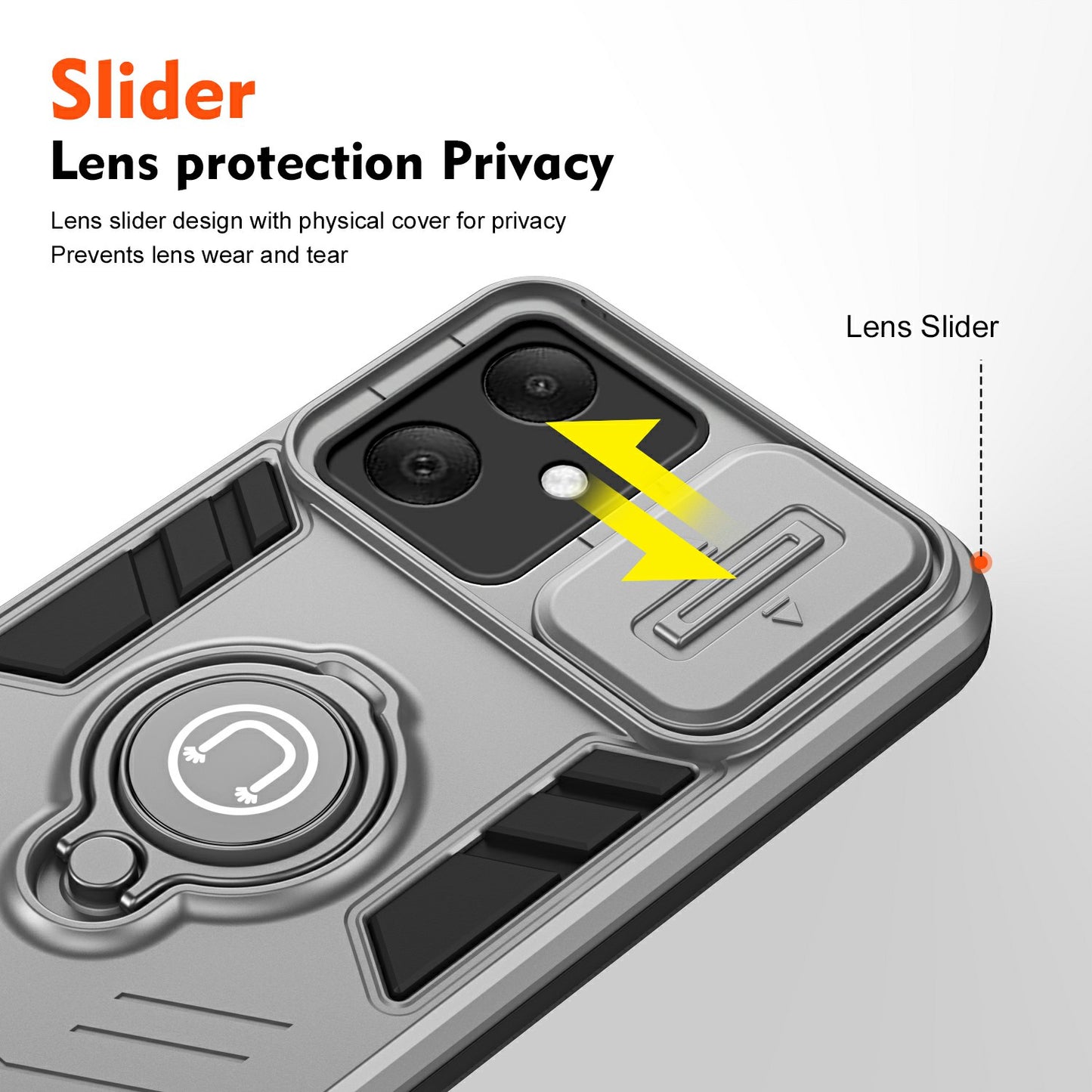 For Samsung Galaxy A06 Case Slide Camshield Kickstand PC+TPU Phone Cover - Grey