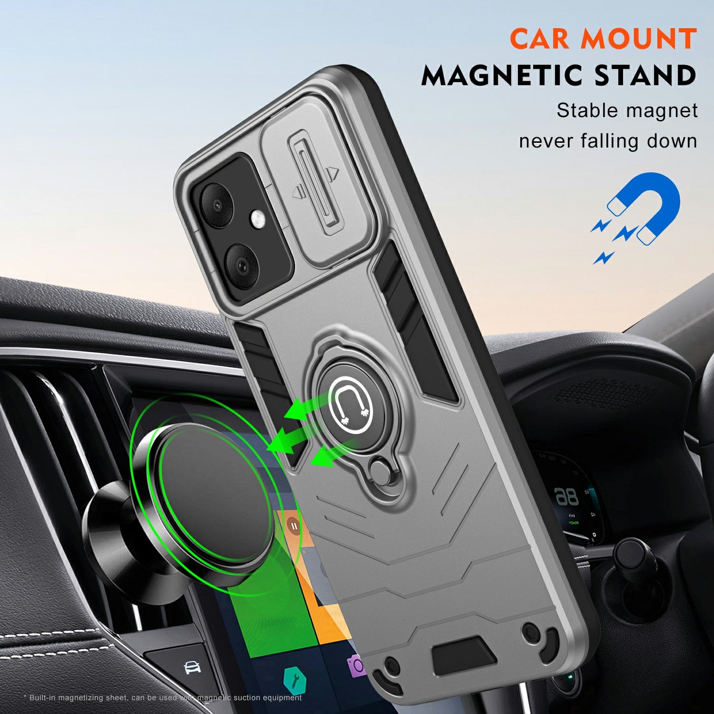 For Samsung Galaxy A06 Case Slide Camshield Kickstand PC+TPU Phone Cover - Grey