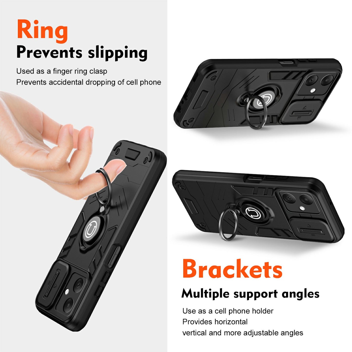 For Samsung Galaxy A06 Case Slide Camshield Kickstand PC+TPU Phone Cover - Black